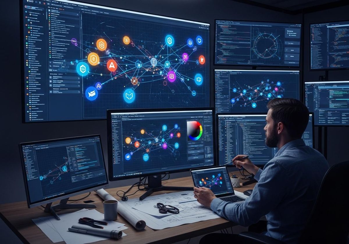 Человек учится с планшета и компьютера